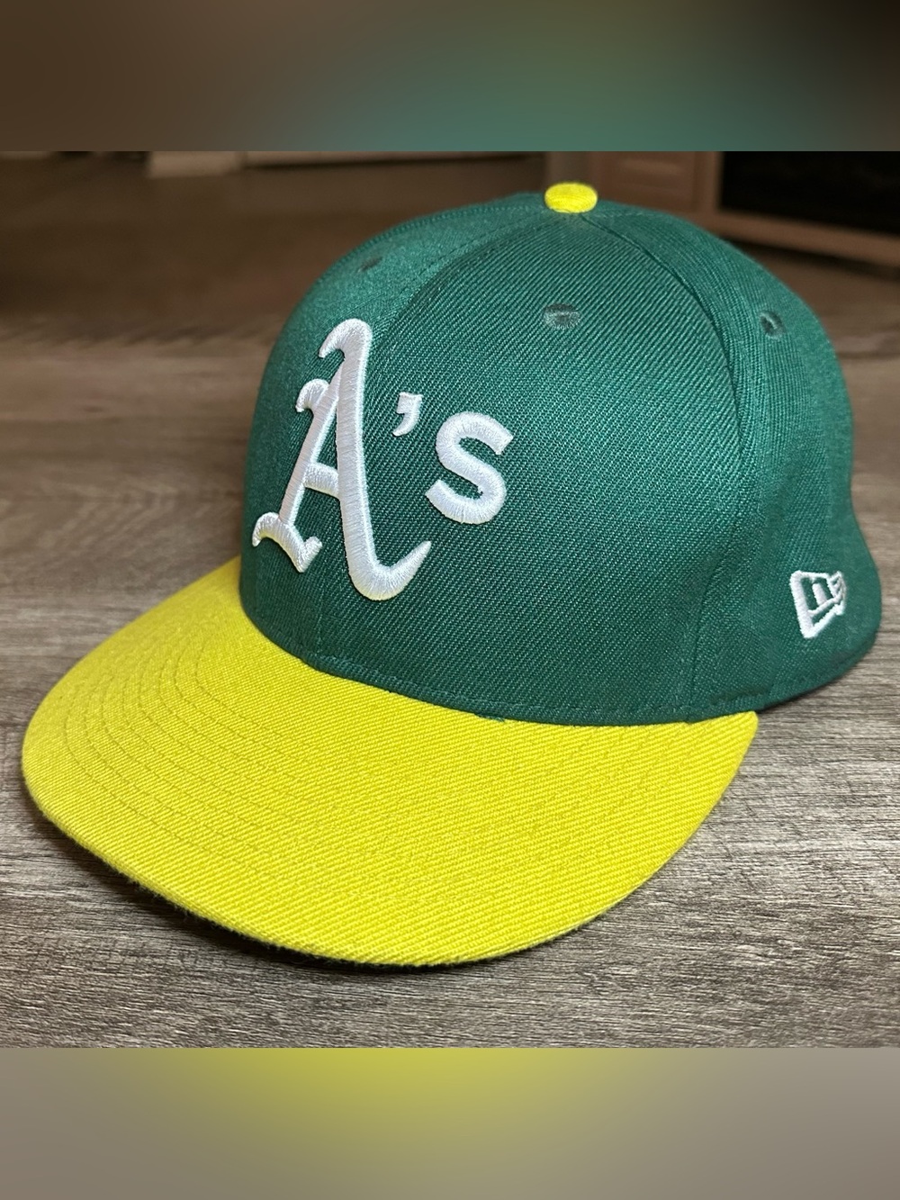New Era Oakland Athletics A's Fitted 59Fifty Sz 7 3/8 MLB Green Yellow On Field